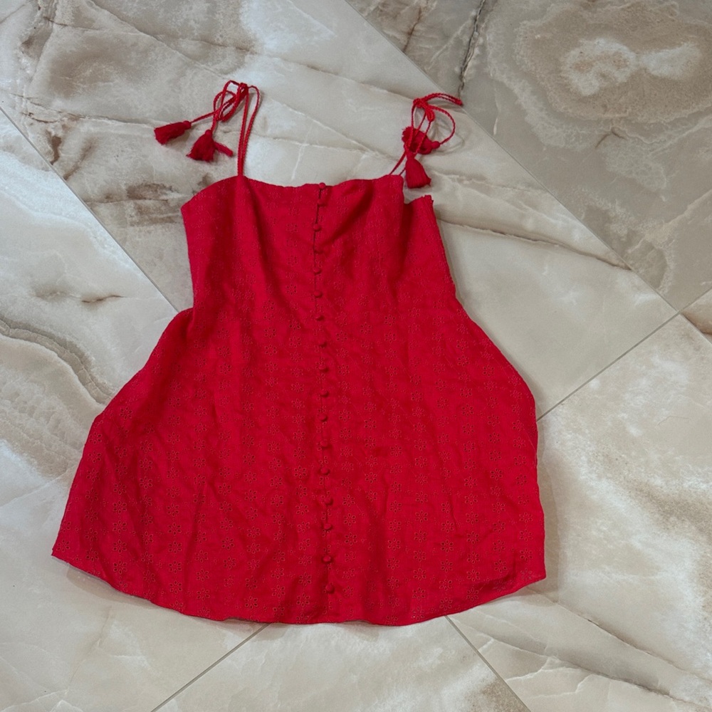 Alice + Olivia Vibrant Red Dress with Tassel Accents